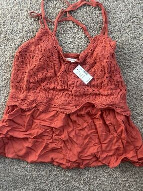 Maurices Burnt Orange Crochet-Overlay Cami